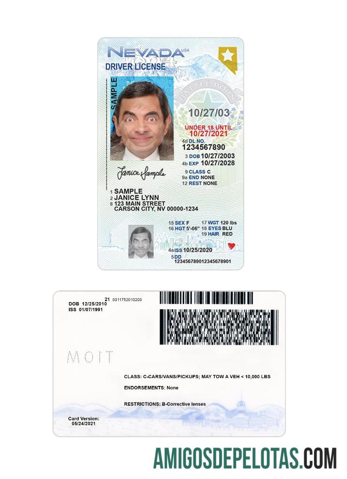 Carta de condução para menores de 21 anos nos EUA Nevada baixar para verificação